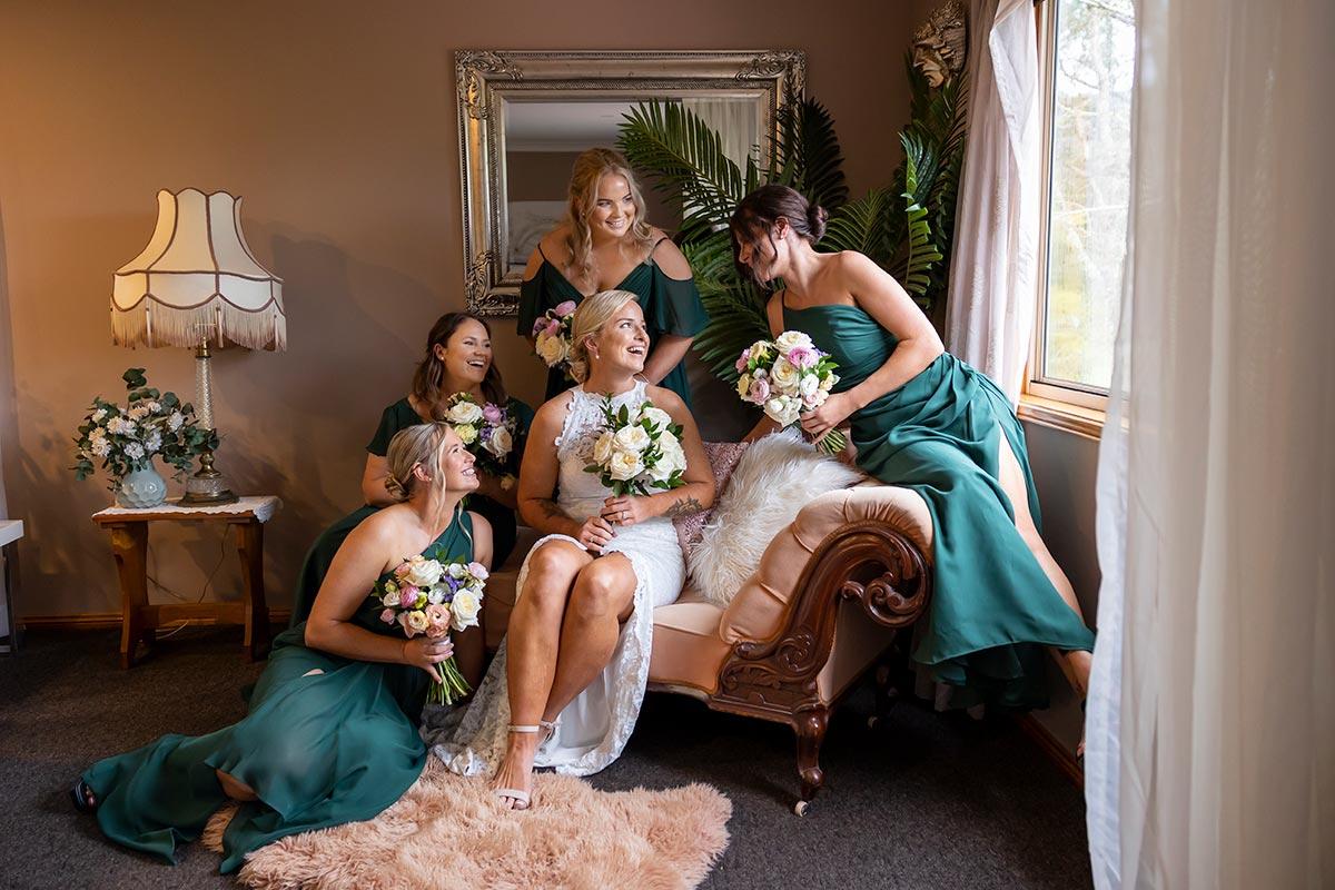 bride tribe - bridal party in the bridal suite at bidja estate on the central coast 