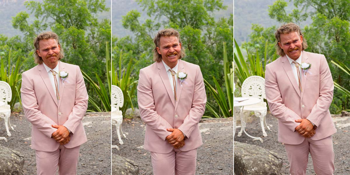 emotional groom glenworth valley wedding look out ceremony