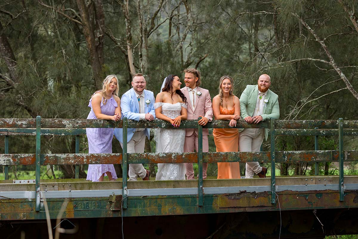 bridal party on the bridge at glenworth valley